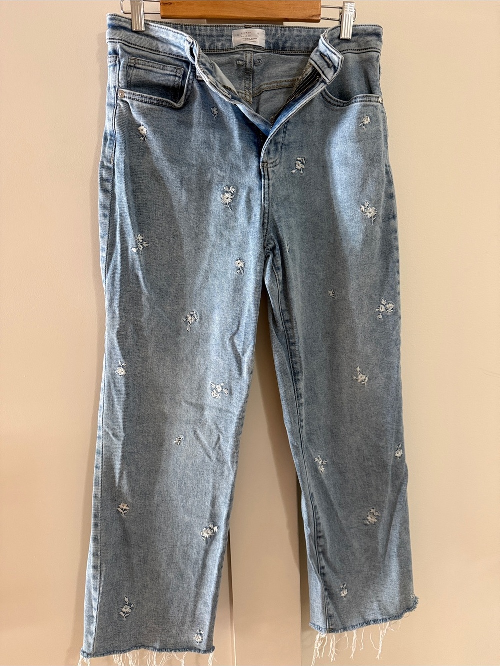 LC Lauren Conrad Light Blue Straight Leg Jeans with Distressed Accents